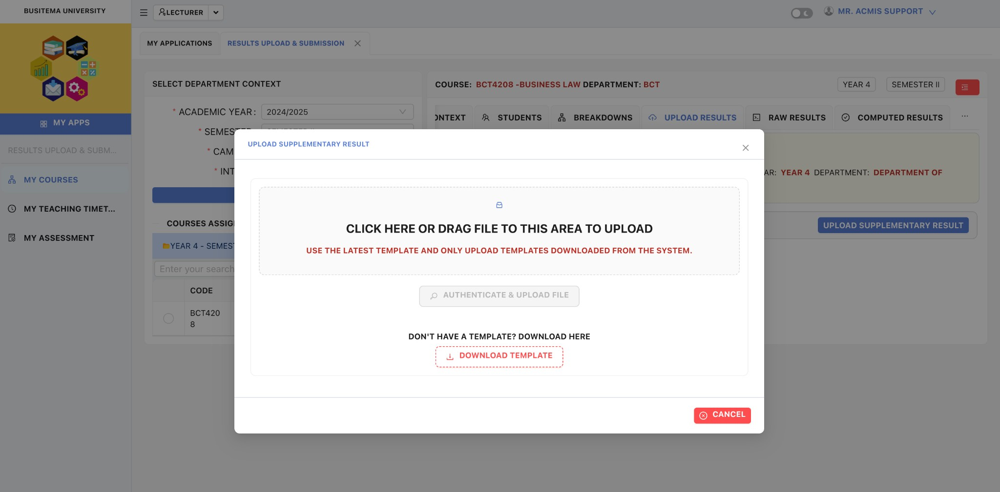 Supplementary result template download
