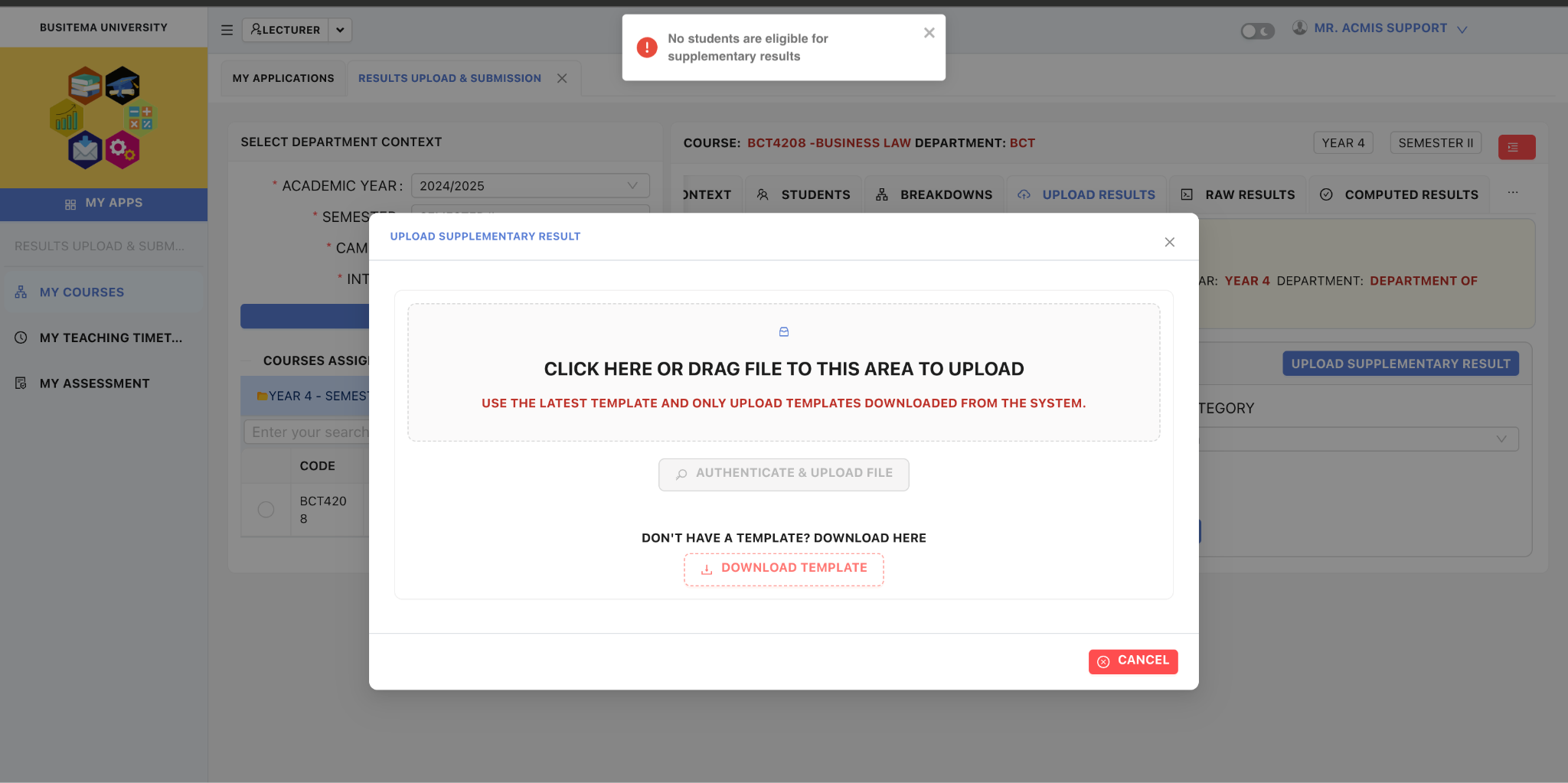 error message for unmet criteria