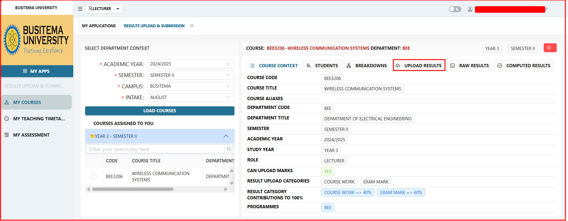 Upload results tab